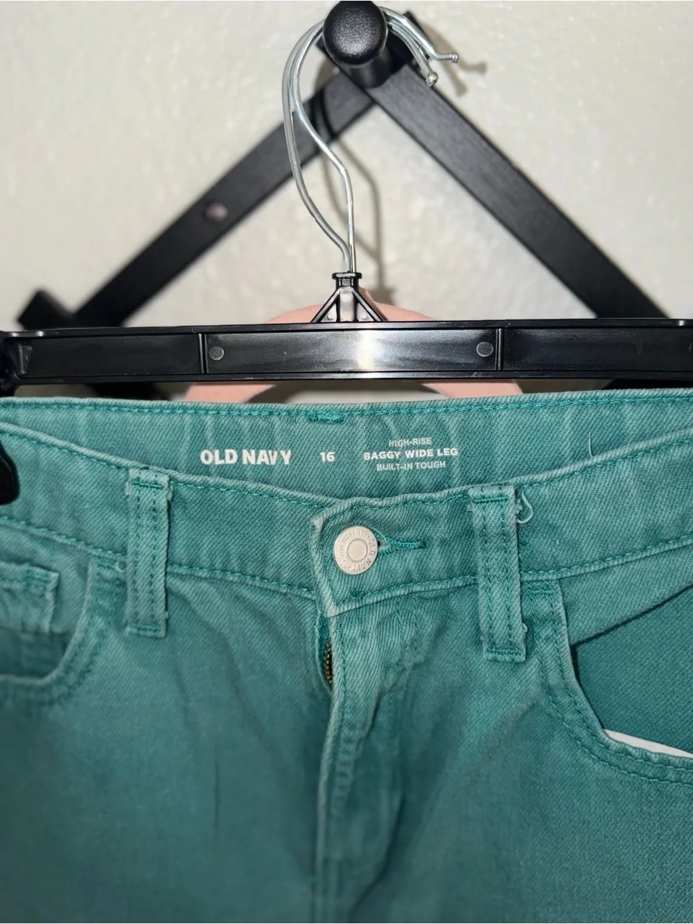 Old Navy Girls Size 16 High Rise Baggy Wide Leg Jeans Green Teal Denim